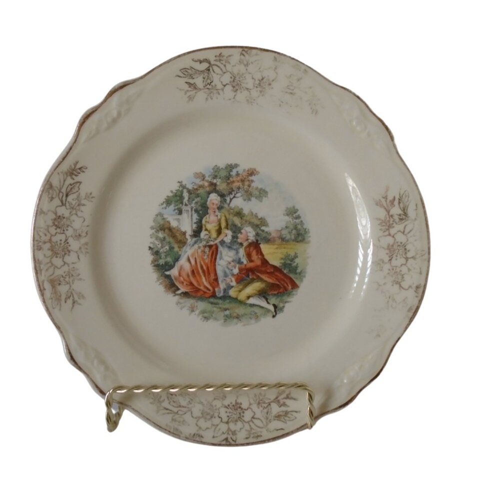 1950s Homer Laughlin Virginia Rose Colonial Couple Dessert Pie Plate 7 inch 3558